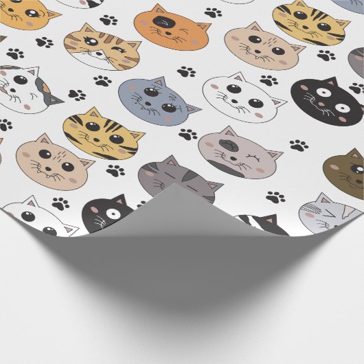 Kleurrijke Leuke Grappige Katten & Paw Patroon Cadeaupapier (Hoek)
