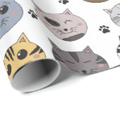 Kleurrijke Leuke Grappige Katten & Paw Patroon Cadeaupapier (Rol Hoek)
