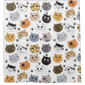 Kleurrijke Leuke Grappige Katten & Paw Patroon Douchegordijn (Voorkant)