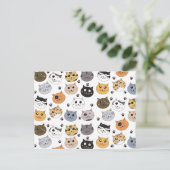 Kleurrijke Leuke Grappige Katten & Paw Patroon Feestdagenkaart (Staand voorkant)