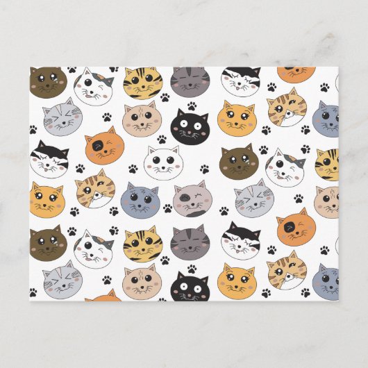 Kleurrijke Leuke Grappige Katten & Paw Patroon Feestdagenkaart (Voorkant)