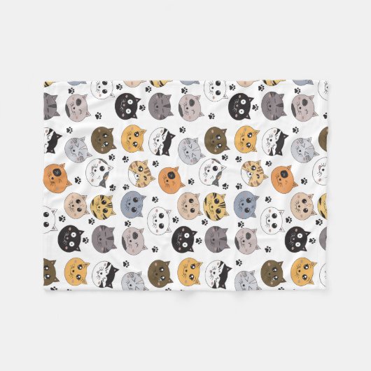 Kleurrijke Leuke Grappige Katten & Paw Patroon Fleece Deken (Voorkant (Horizontaal))