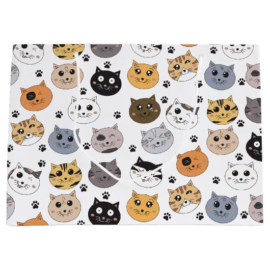 Kleurrijke Leuke Grappige Katten & Paw Patroon Groot Cadeauzakje (Voorkant)