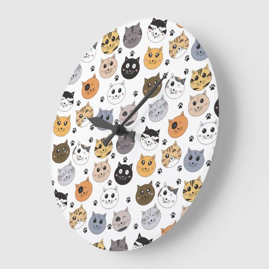 Kleurrijke Leuke Grappige Katten & Paw Patroon Grote Klok (Hoek)