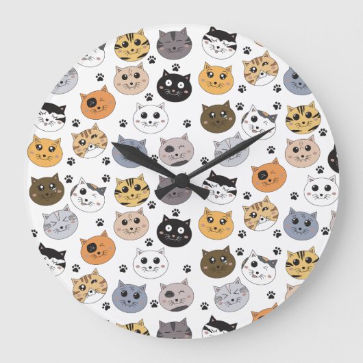 Kleurrijke Leuke Grappige Katten & Paw Patroon Grote Klok (Voorkant)
