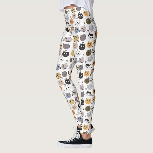 Kleurrijke Leuke Grappige Katten & Paw Patroon Leggings (Links)