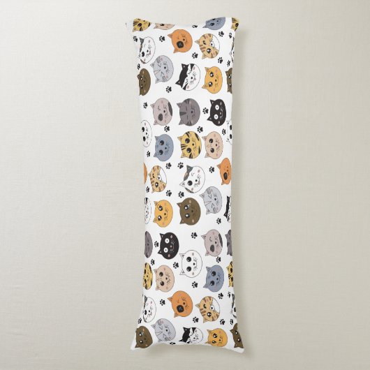 Kleurrijke Leuke Grappige Katten & Paw Patroon Lichaamskussen (Voorkant Verticaal)