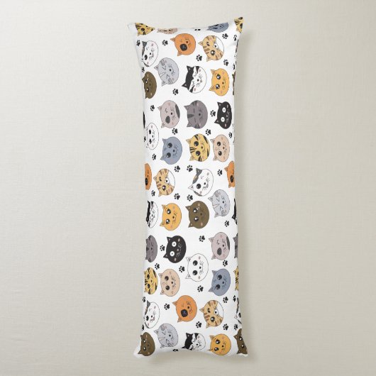 Kleurrijke Leuke Grappige Katten & Paw Patroon Lichaamskussen (Achterkant (Verticaal))