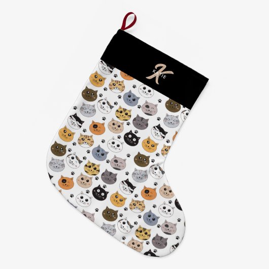 Kleurrijke Leuke Grappige Katten & Paw Patroon Mon Grote Kerstsok (Voorkant (Hangend))