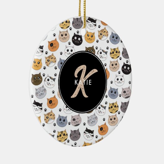 Kleurrijke Leuke Grappige Katten & Paw Patroon Mon Keramisch Ornament (Rechts)