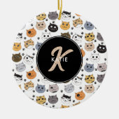 Kleurrijke Leuke Grappige Katten & Paw Patroon Mon Keramisch Ornament (Voorkant)