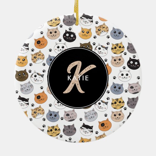 Kleurrijke Leuke Grappige Katten & Paw Patroon Mon Keramisch Ornament (Achterkant)