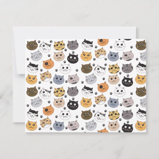 Kleurrijke Leuke Grappige Katten & Paw Patroon Notitiekaartje (Achterkant)