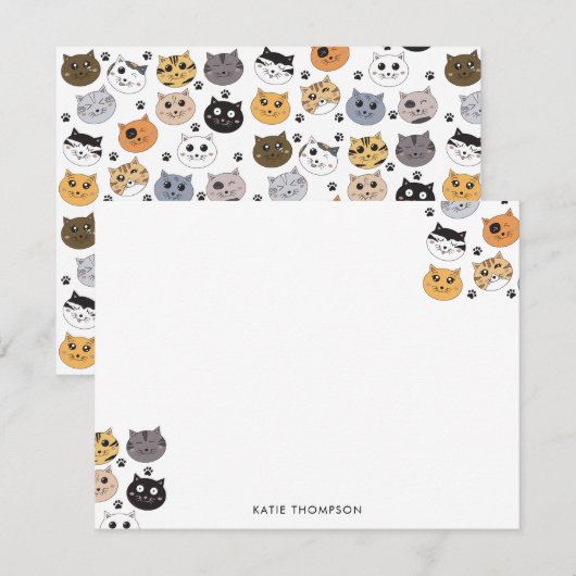 Kleurrijke Leuke Grappige Katten & Paw Patroon Notitiekaartje (Voorkant / Achterkant)
