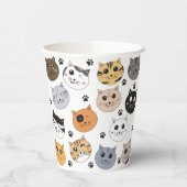 Kleurrijke Leuke Grappige Katten & Paw Patroon Papieren Bekers (Links)