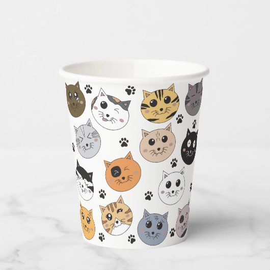 Kleurrijke Leuke Grappige Katten & Paw Patroon Papieren Bekers (Links)