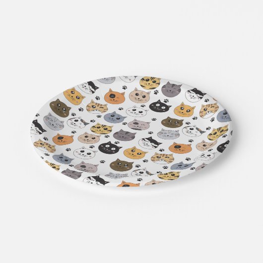 Kleurrijke Leuke Grappige Katten & Paw Patroon Papieren Bordje (Gekanteld)