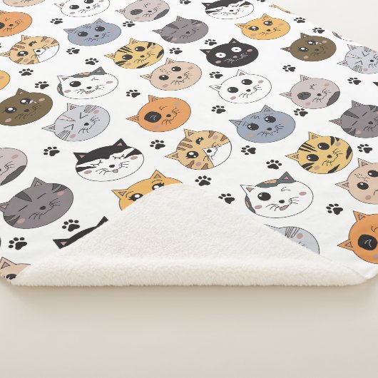 Kleurrijke Leuke Grappige Katten & Paw Patroon Sherpa Deken (3/4)