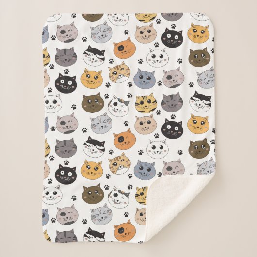 Kleurrijke Leuke Grappige Katten & Paw Patroon Sherpa Deken (Voorkant)