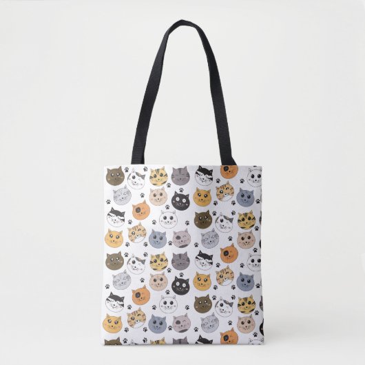 Kleurrijke Leuke Grappige Katten & Paw Patroon Tote Bag (Voorkant)
