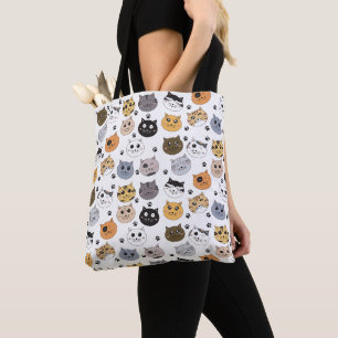 Kleurrijke Leuke Grappige Katten & Paw Patroon Tote Bag