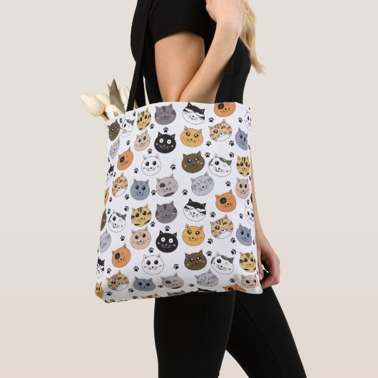 Kleurrijke Leuke Grappige Katten & Paw Patroon Tote Bag (Dichtbij)