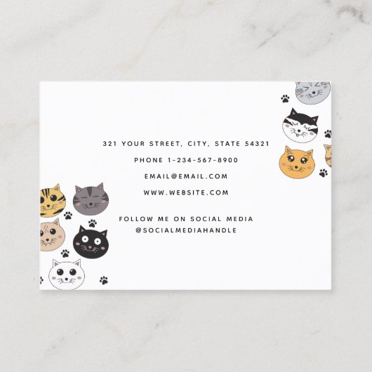 Kleurrijke Leuke Grappige Katten & Paw Patroon Visitekaartje (Achterkant)