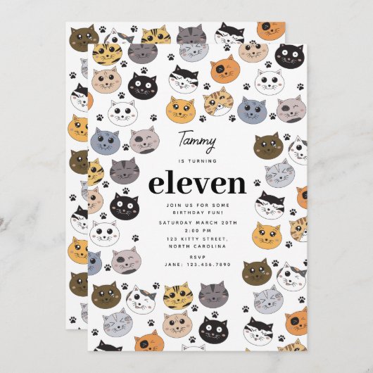 Kleurrijke Leuke Grappige Katten & Paw Verjaardag Kaart (Voorkant / Achterkant)