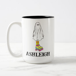 Kleurrijke Leuke Halloween Ghost Met Roller Schaat Tweekleurige Koffiemok
