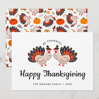 Kleurrijke Leuke Kalkoen Gelukkig Thanksgiving Feestdagenkaart