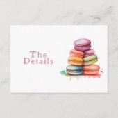 Kleurrijke leuke macarons bruiloft Details Informatiekaartje (Voorkant)