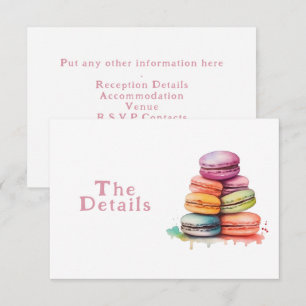 Kleurrijke leuke macarons bruiloft Details Informatiekaartje