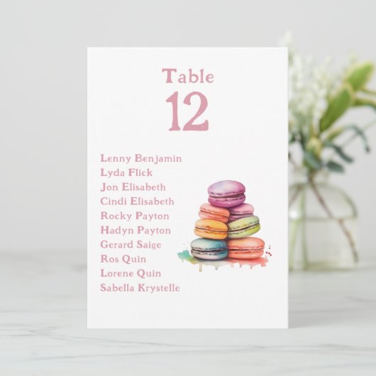 Kleurrijke leuke macarons Tafelnummer Zitenkaart (Staand voorkant)