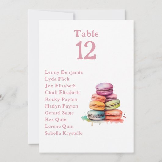 Kleurrijke leuke macarons Tafelnummer Zitenkaart (Achterkant)