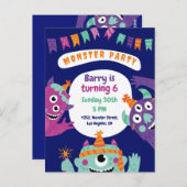 Kleurrijke Leuke Monsters Verjaardagsuitnodiging K Briefkaart (Voorkant / Achterkant)