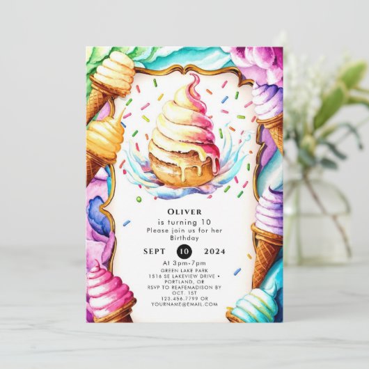 Kleurrijke Leuke Schep Ijs Verjaardag Kaart (Staand voorkant)