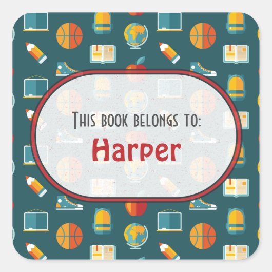 Kleurrijke Leuke Schoolbenodigdheden Patroon Perso Vierkante Sticker (Voorkant)