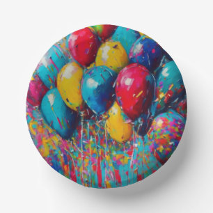 Kleurrijke Leuke Verjaardags Ballonnen Taart Papieren Kommen