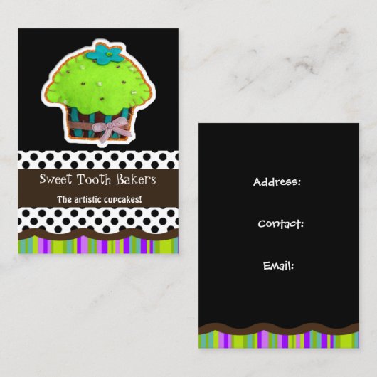 Kleurrijke leuke vilten cupcake visitekaartjes (Voorkant / Achterkant)