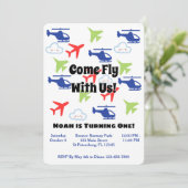 Kleurrijke Leuke Vliegtuigen, Jongen Eerste Verjaa Kaart (Staand voorkant)