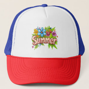 Kleurrijke Leuke Zomer Tekst met Bloemen Trucker Pet