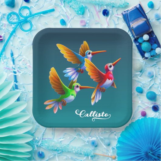 Kleurrijke levende vogels in de vlucht papieren bordje (Feest)