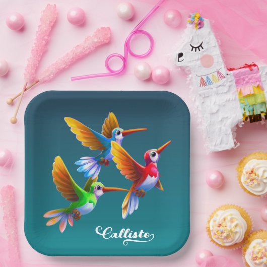 Kleurrijke levende vogels in de vlucht papieren bordje (Feest)