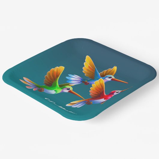 Kleurrijke levende vogels in de vlucht papieren bordje (Gebogen)