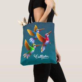 Kleurrijke levende vogels in de vlucht tote bag