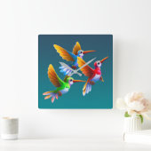 Kleurrijke levende vogels in de vlucht vierkante klok (Huis)