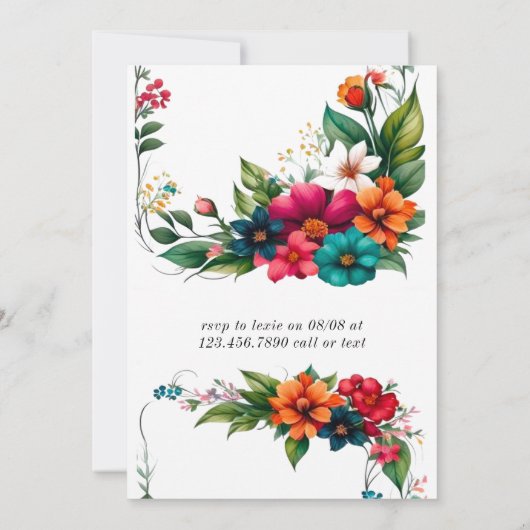 Kleurrijke levendige bloemen Baby in bloesemdouche Kaart (Achterkant)