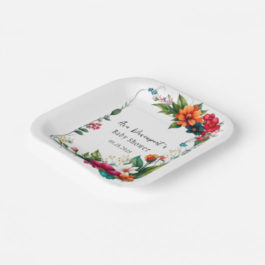 Kleurrijke levendige bloemen Baby in bloesemdouche Papieren Bordje (Gebogen)