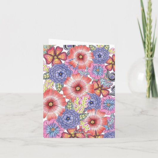 Kleurrijke levendige bloemen en bladeren Moederdag Kaart (Achterkant)