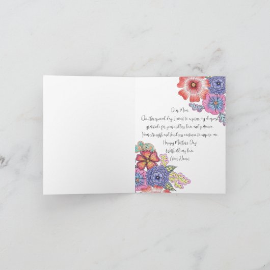 Kleurrijke levendige bloemen en bladeren Moederdag Kaart (Binnen)